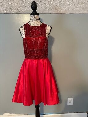 Sherri Hill Red Beaded Sleeveless Formal Dress for Women
